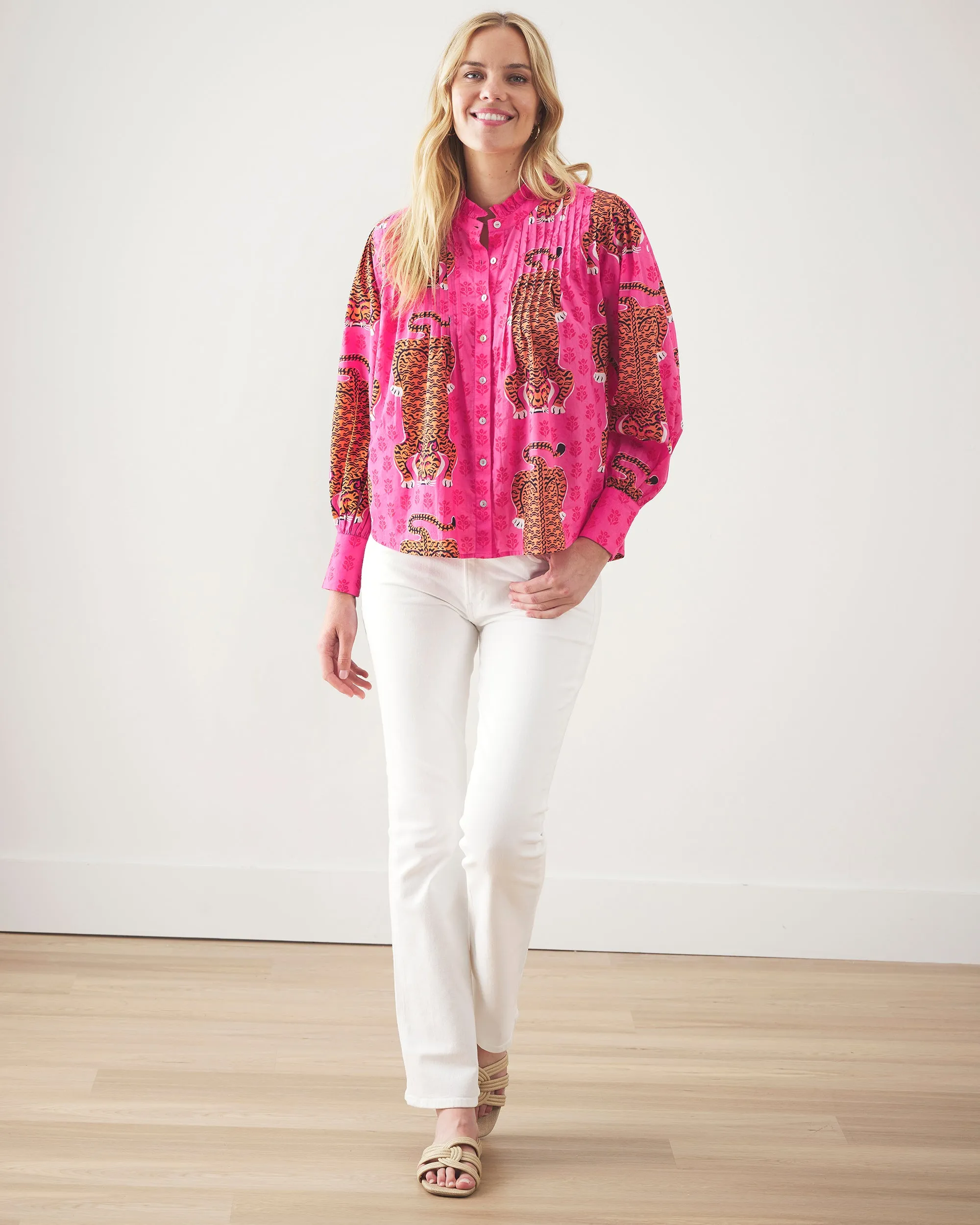 Siberian Stripes - On a Whim Blouse - Neon Rose
