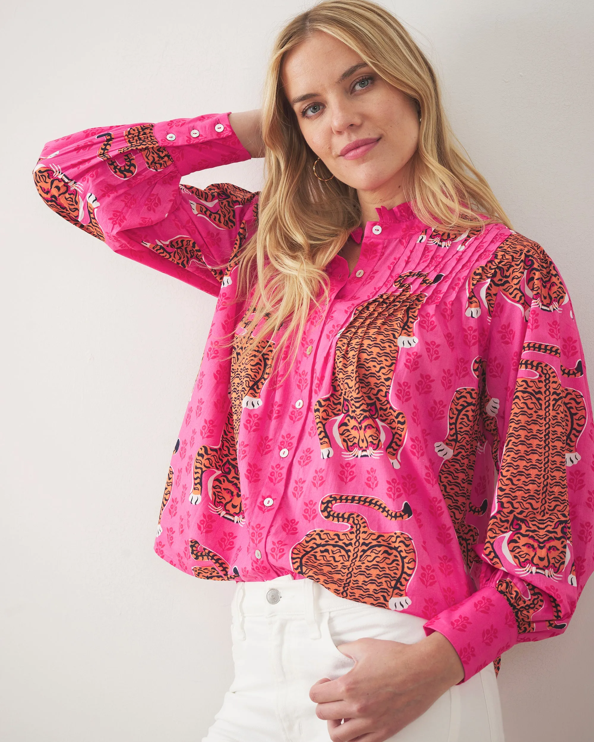 Siberian Stripes - On a Whim Blouse - Neon Rose