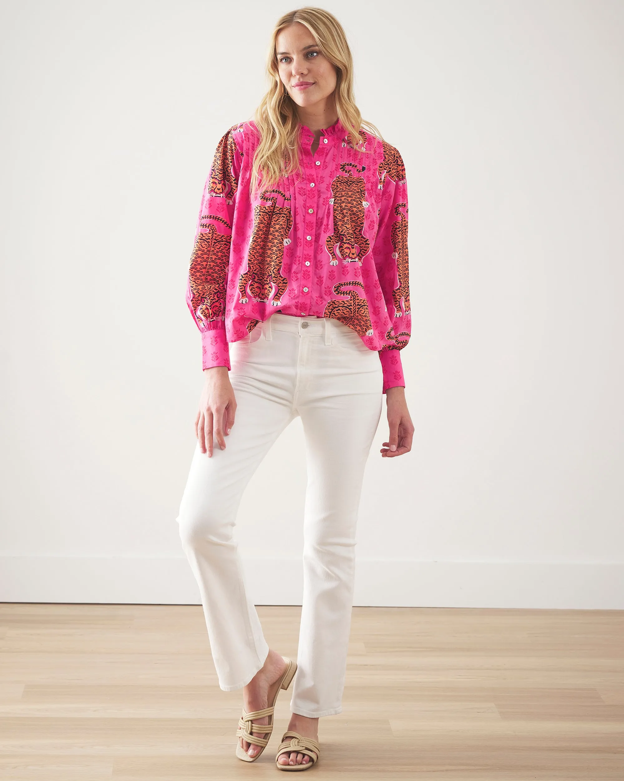 Siberian Stripes - On a Whim Blouse - Neon Rose