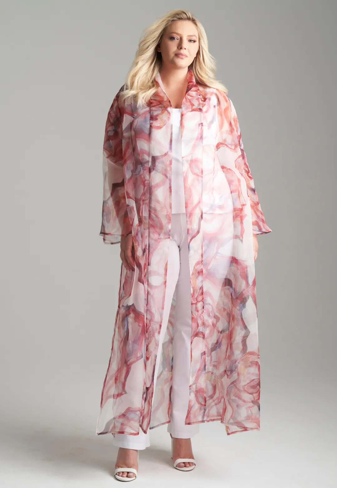 Sienna Silk Organza Duster in Rose Rouge