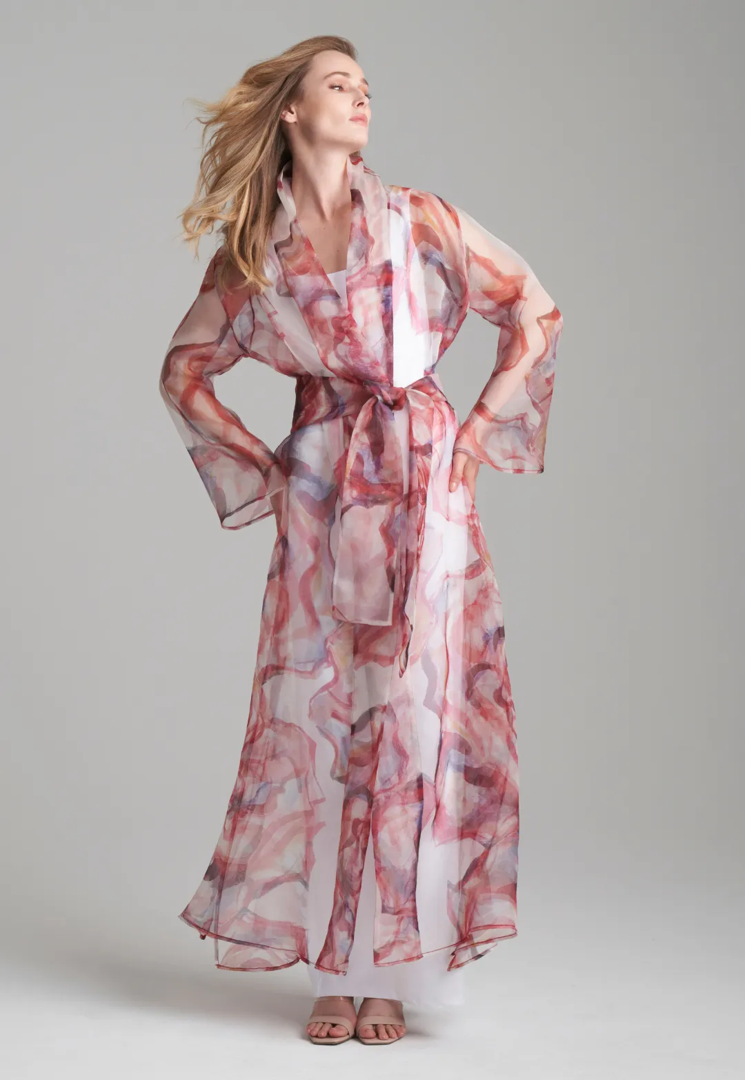 Sienna Silk Organza Duster in Rose Rouge