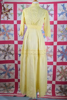 SOLD Yellow Antique Edwardian Eyelet Lace Maxi Dress