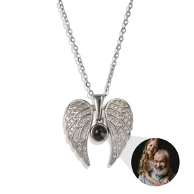 Sparkling Angel Wings Memorial Photo Necklace