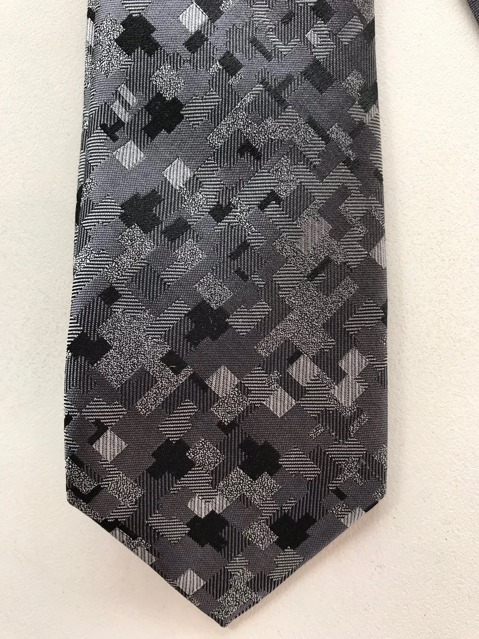 Tie • Geometric Grey, Black and Silver Pattern • By Van Heusen