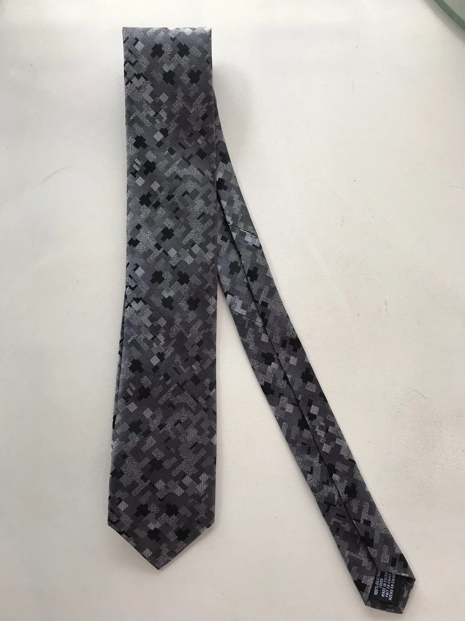 Tie • Geometric Grey, Black and Silver Pattern • By Van Heusen