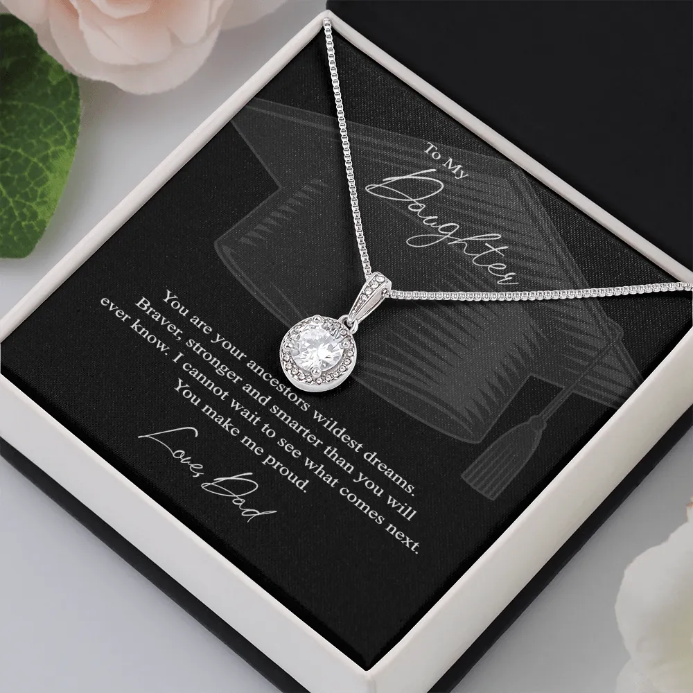 To My Daughter, Love Dad on your graduation - White Gold over Stainless Steel Minimalist Necklace