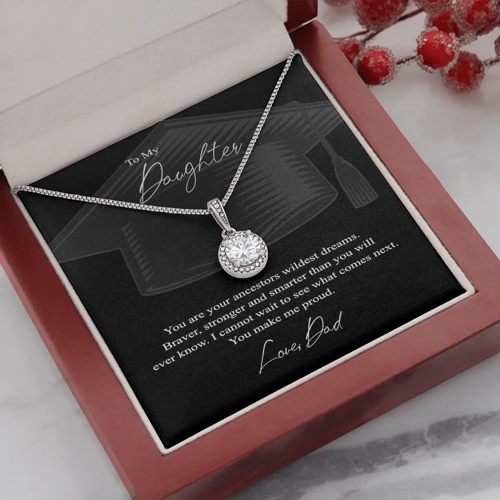 To My Daughter, Love Dad on your graduation - White Gold over Stainless Steel Minimalist Necklace