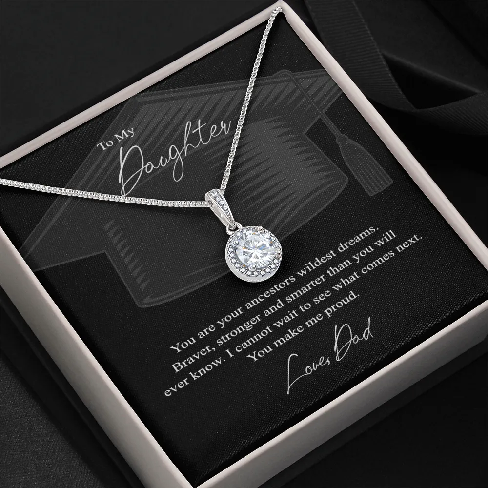 To My Daughter, Love Dad on your graduation - White Gold over Stainless Steel Minimalist Necklace