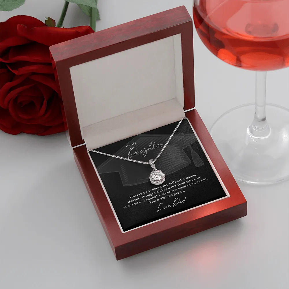 To My Daughter, Love Dad on your graduation - White Gold over Stainless Steel Minimalist Necklace