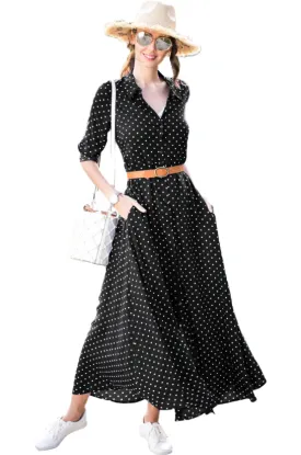 Womens Polka Dot Shirt Dress • Black