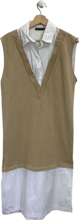 Zara Beige White Sleeveless Dress UK M
